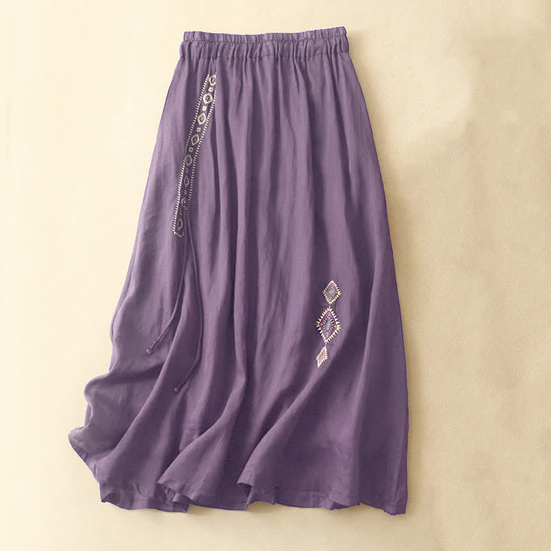 Spódnica damska o długości 7-8 z haftowanymi guzikami w stylu vintage z motywem Buddha Stones - Ciemnofioletowy - US8-10，UK/AU12-14，EU40-42 (2XL) - image 0