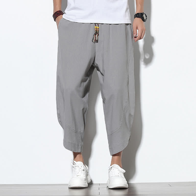 Spodnie haremowe męskie z kieszeniami i ściągaczem w stylu casual z Buddha Stones, 7-8 długości - image 1