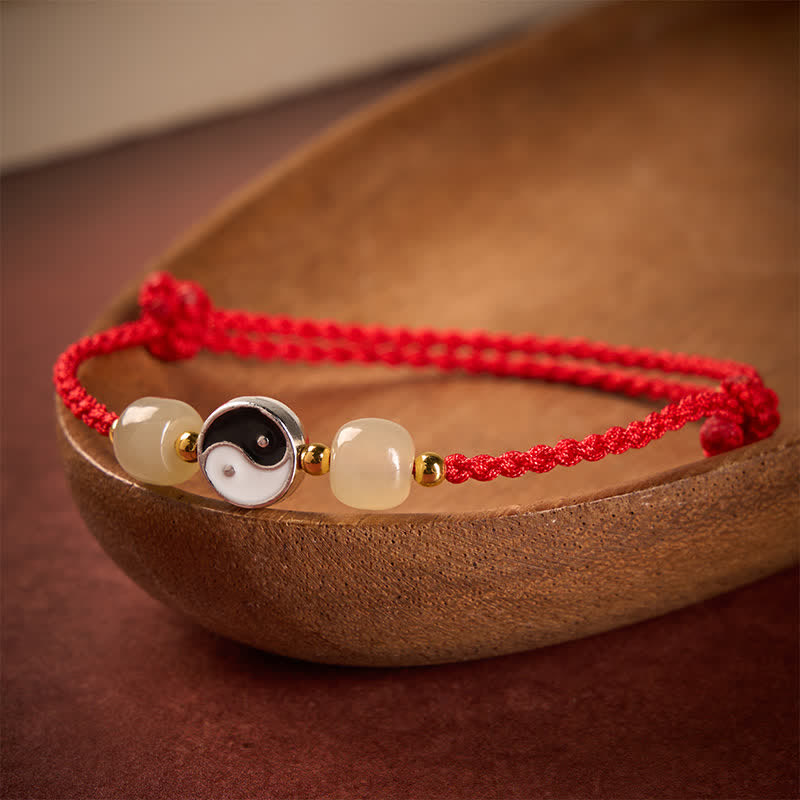 Buddha Stones Bransoletka z jadeitu Yin Yang Hetian z czerwonymi koralikami i sznurkiem balansującym - image 1