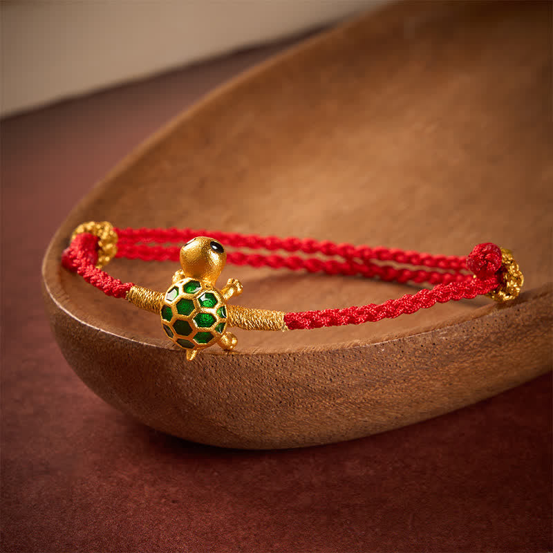 Buddha Stones Bransoletka pleciona z zawieszką szczęścia i czerwonego sznurka Turtle Red String - image 1
