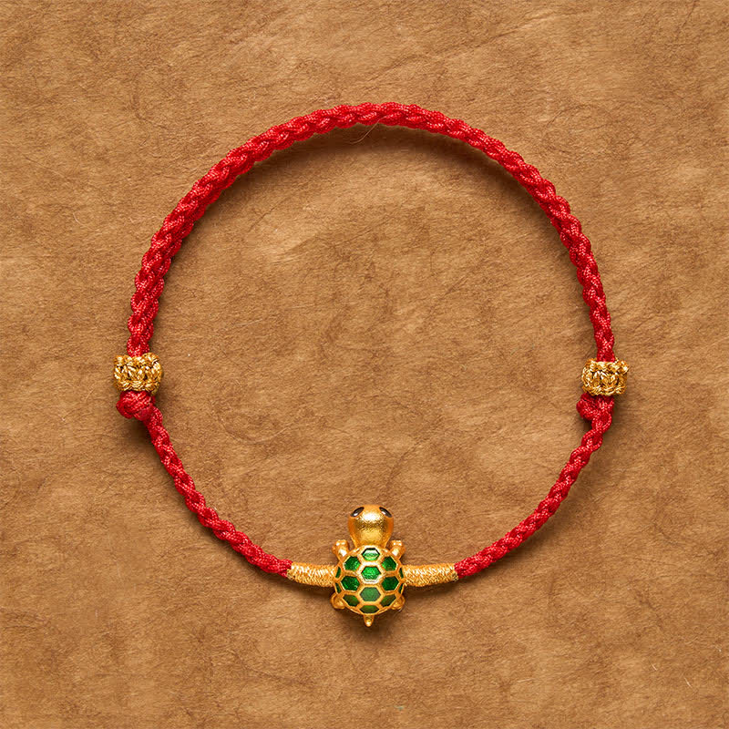 Buddha Stones Bransoletka pleciona z zawieszką szczęścia i czerwonego sznurka Turtle Red String - Bransoletka z motywem żółwia (obwód nadgarstka: 16–18 cm) - image 0