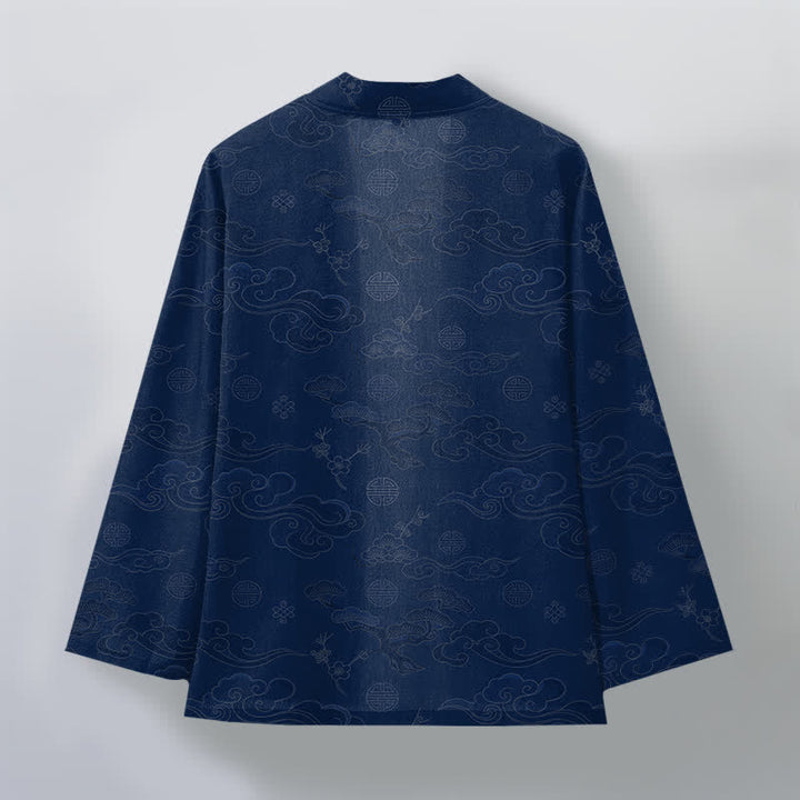 Buddha Stones Bawełniane kimono męskie z odkrytym przodem i wzorem „Auspicious Clouds” - image 2