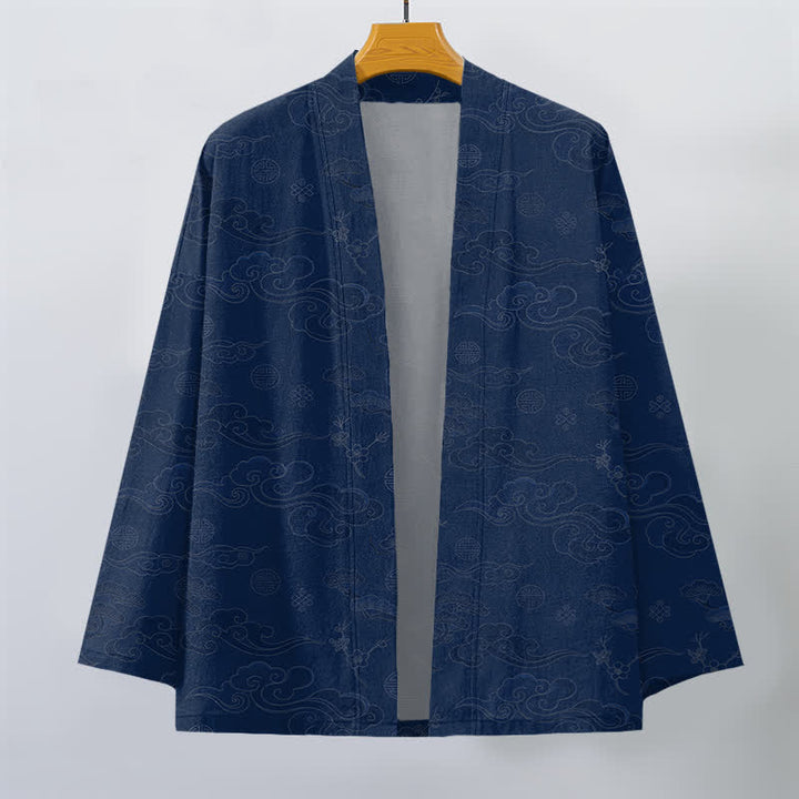 Buddha Stones Bawełniane kimono męskie z odkrytym przodem i wzorem „Auspicious Clouds” - image 1