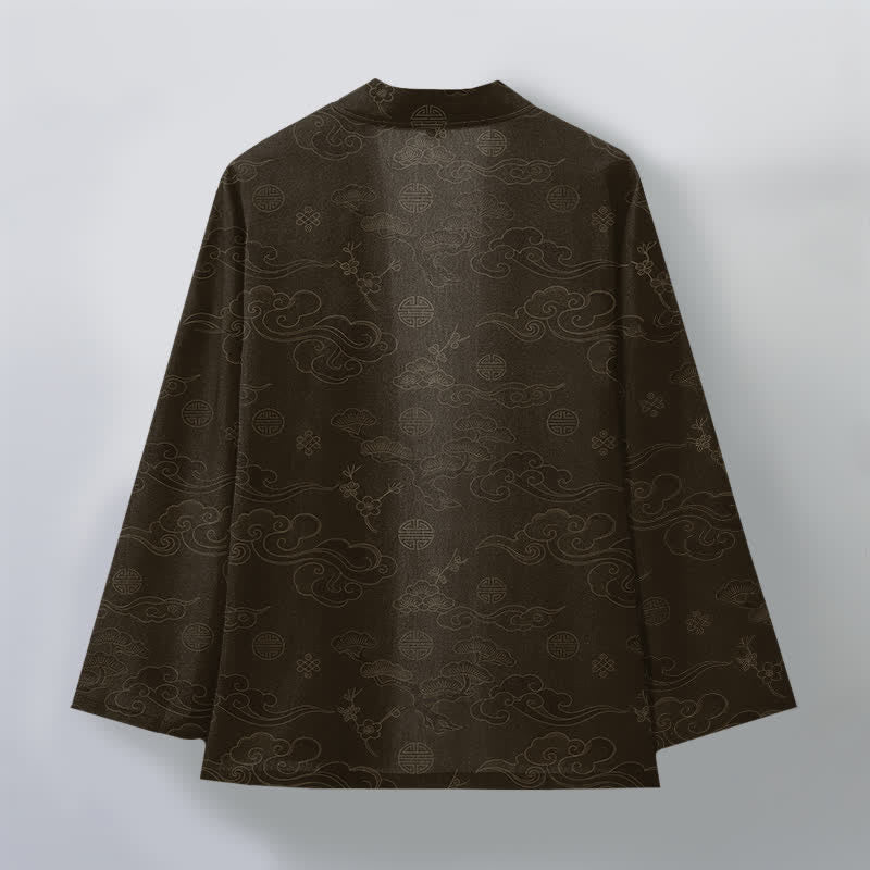 Buddha Stones Bawełniane kimono męskie z odkrytym przodem i wzorem „Auspicious Clouds” - image 8