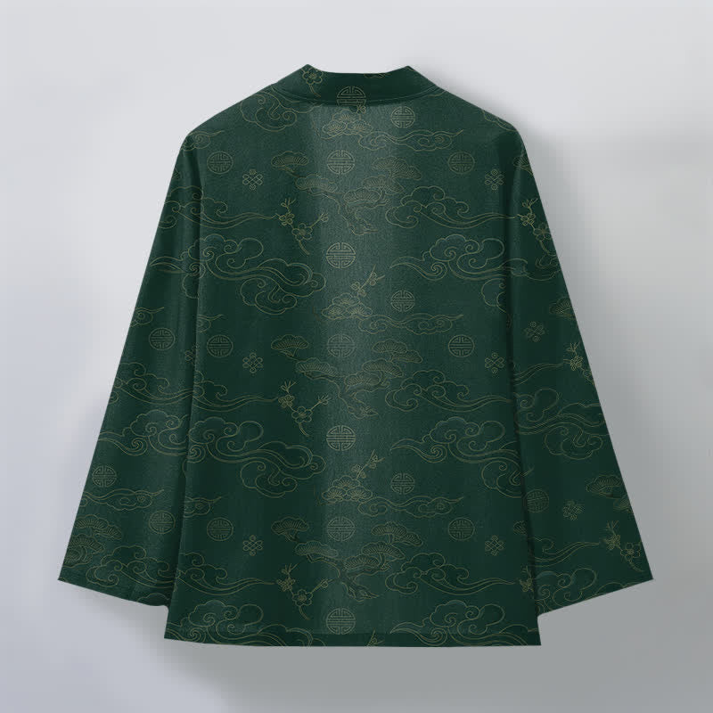 Buddha Stones Bawełniane kimono męskie z odkrytym przodem i wzorem „Auspicious Clouds” - image 11