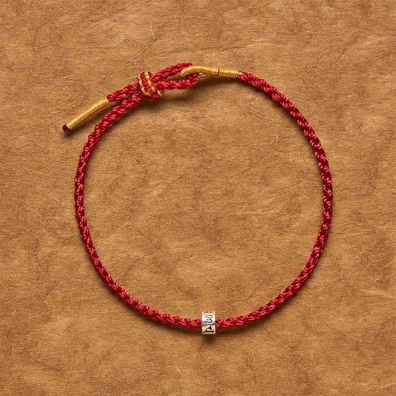 Buddha Stones Bransoletka minimalistyczna Om Mani Padme Hum Luck z czarno-czerwonego sznurka ze srebra próby 925 - image 1