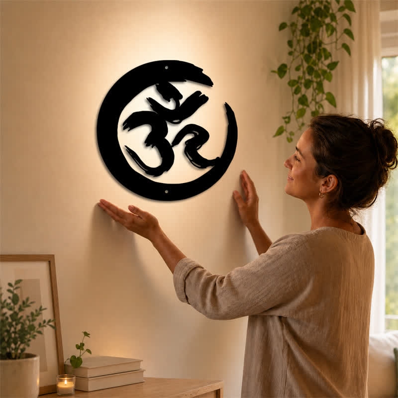 Buddha Stones Czarny krąg OM Mindfulness Żelazo Metalowe Symbole Znaczące Sztuka Ścienna - image 1