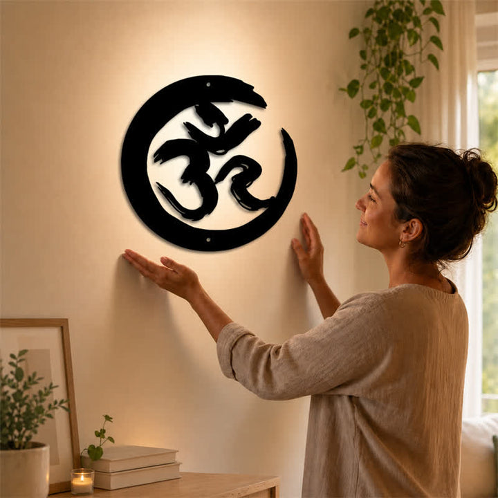 Buddha Stones Czarny krąg OM Mindfulness Żelazo Metalowe Symbole Znaczące Sztuka Ścienna - image 1