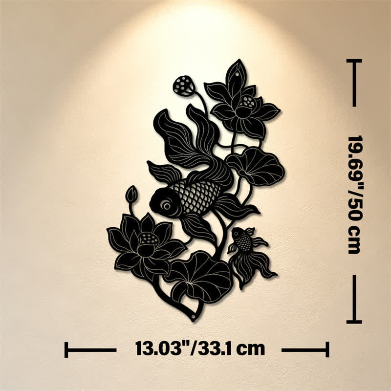 Buddha Stones Koi Fish i Lotus Success Iron – symbole o znaczeniu ściennym - Czarny - Ok. 33,10 cm x 50 cm x 0,12 cm / 13,03 cala x 19,69 cala x 0,05 cala - image 23