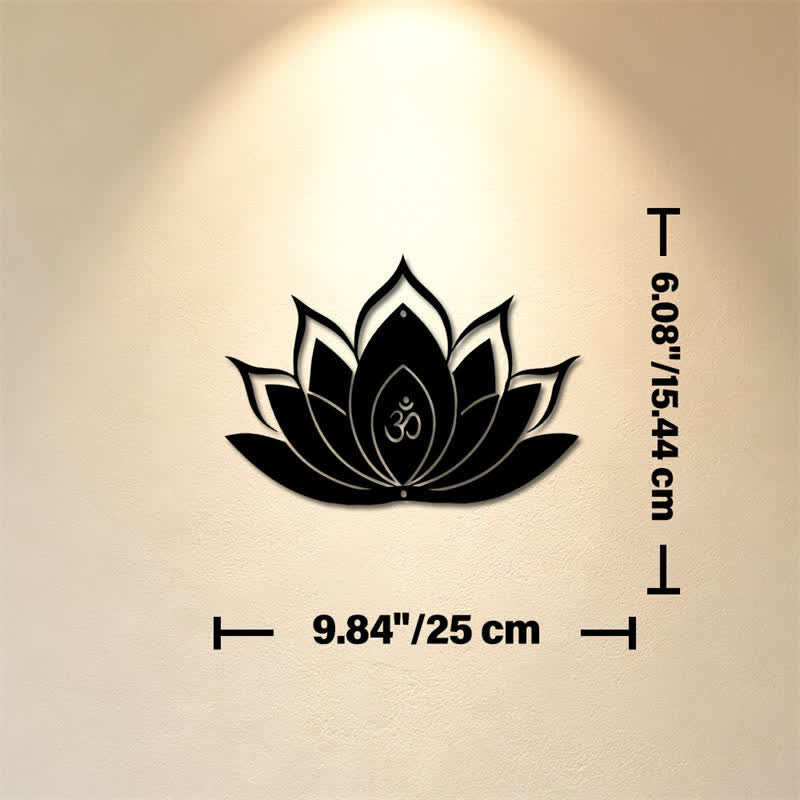 Buddha Stones Lotus OM Mindfulness Zen Silhouette Żelazo Symbole Znaczące Ścienna Sztuka - Ok. 25 cm x 15,44 cm x 0,1 cm / 9,84 cala x 6,08 cala x 0,04 cala - image 1