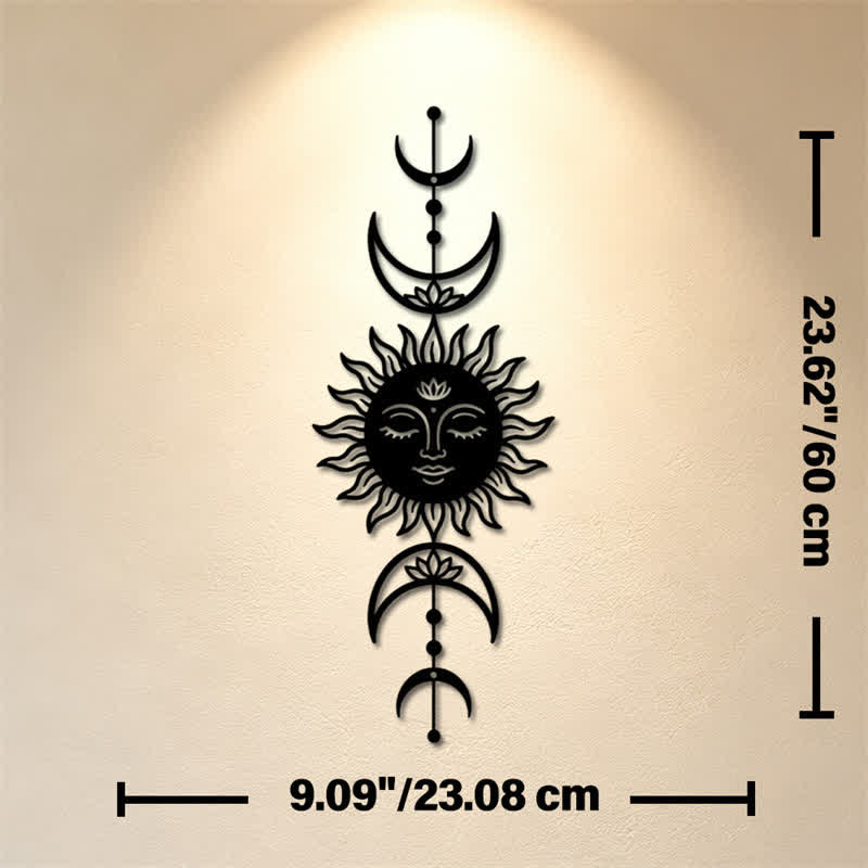 Buddha Stones Boho Słońce i Księżyc Lotos Intuicja Żelazo Znaczące Symbole Ścienne Sztuka - Czarny - Ok. 23,08 cm x 60 cm x 0,12 cm / 9,09 cala x 23,62 cala x 0,05 cala - image 9