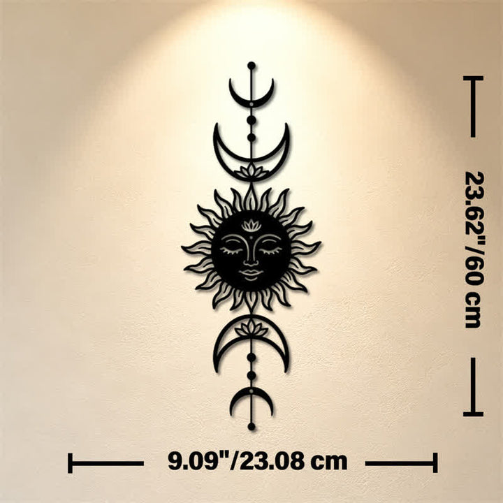 Buddha Stones Boho Słońce i Księżyc Lotos Intuicja Żelazo Znaczące Symbole Ścienne Sztuka - Czarny - Ok. 23,08 cm x 60 cm x 0,12 cm / 9,09 cala x 23,62 cala x 0,05 cala - image 9