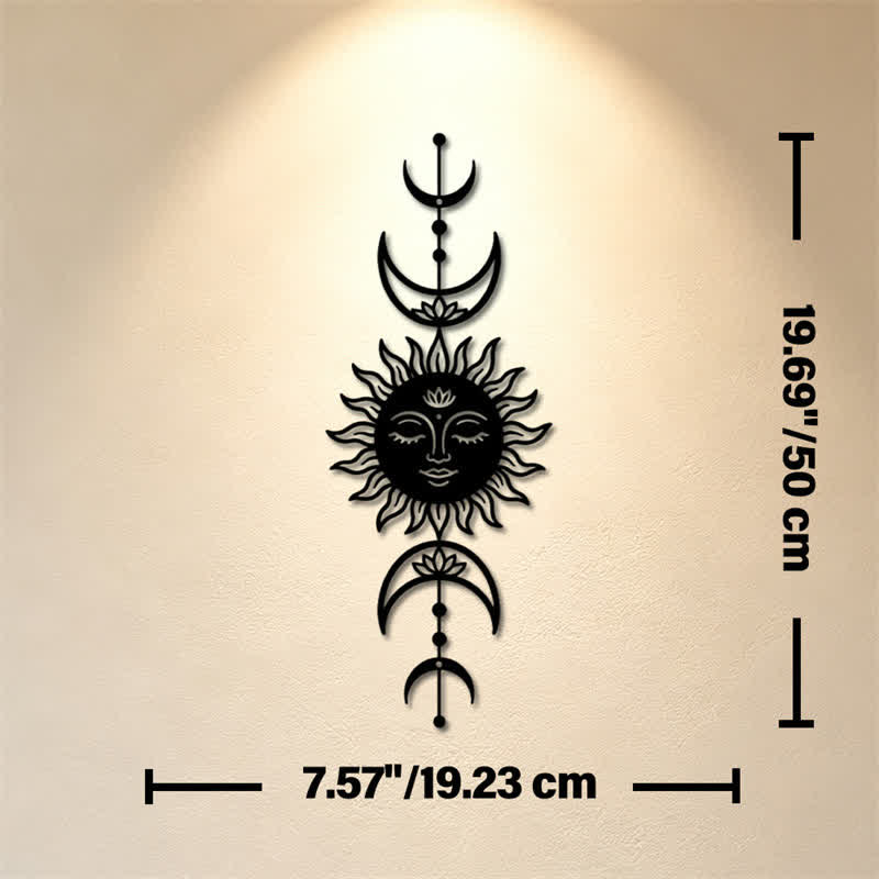 Buddha Stones Boho Słońce i Księżyc Lotos Intuicja Żelazo Znaczące Symbole Ścienne Sztuka - Czarny - Ok. 19,23 cm x 50 cm x 0,12 cm / 7,57 cala x 19,69 cala x 0,05 cala - image 8