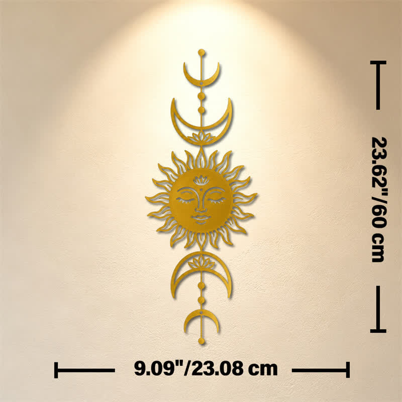 Buddha Stones Boho Słońce i Księżyc Lotos Intuicja Żelazo Znaczące Symbole Ścienne Sztuka - Złoty - Ok. 23,08 cm x 60 cm x 0,12 cm / 9,09 cala x 23,62 cala x 0,05 cala - image 22