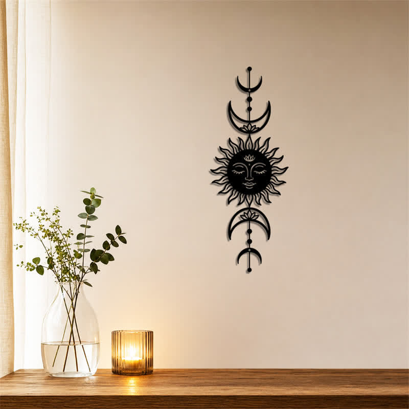 Buddha Stones Boho Słońce i Księżyc Lotos Intuicja Żelazo Znaczące Symbole Ścienne Sztuka - image 3