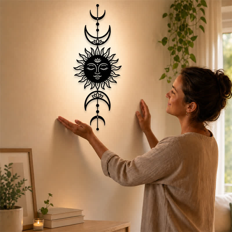 Buddha Stones Boho Słońce i Księżyc Lotos Intuicja Żelazo Znaczące Symbole Ścienne Sztuka - image 1