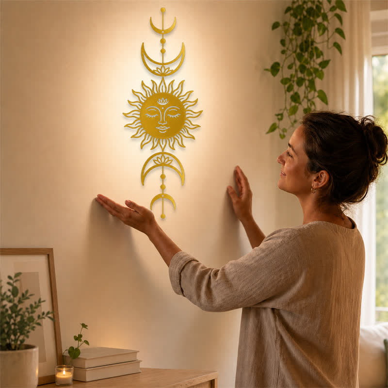 Buddha Stones Boho Słońce i Księżyc Lotos Intuicja Żelazo Znaczące Symbole Ścienne Sztuka - image 13