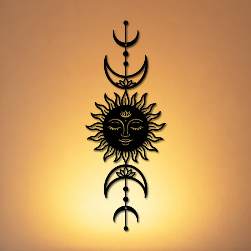 Buddha Stones Boho Słońce i Księżyc Lotos Intuicja Żelazo Znaczące Symbole Ścienne Sztuka - image 0