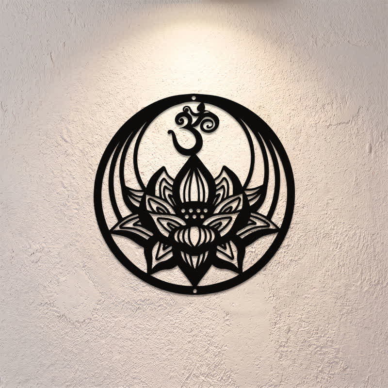 Buddha Stones Oświecenie Lotos OM Okrągły Żelazo Metal Znaczące Symbole Ścienne Sztuka - image 0