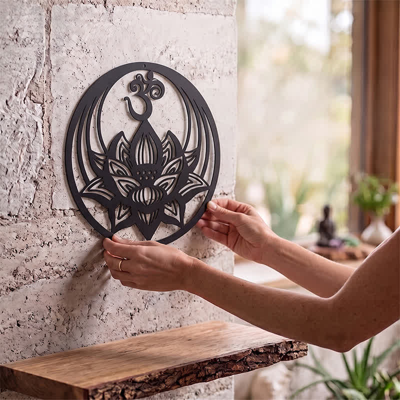 Buddha Stones Oświecenie Lotos OM Okrągły Żelazo Metal Znaczące Symbole Ścienne Sztuka - image 1