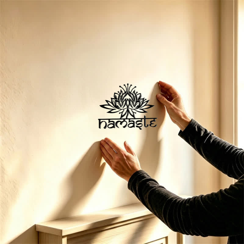 Buddha Stones Dekoracja ścienna z metalu i żelaza Black Lotus Namaste Peace - image 1