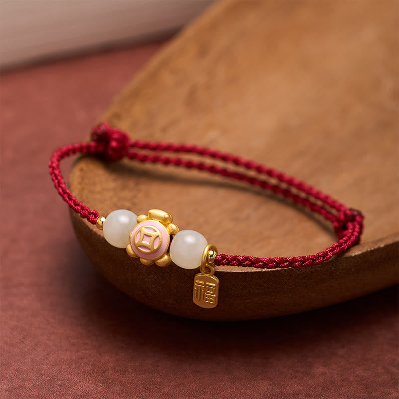 Buddha Stones Bransoletka wzmacniająca Turtle Red String, tkana ręcznie - image 11