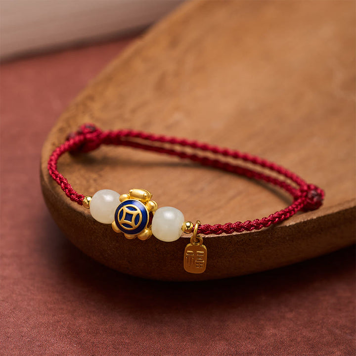 Buddha Stones Bransoletka wzmacniająca Turtle Red String, tkana ręcznie - image 17