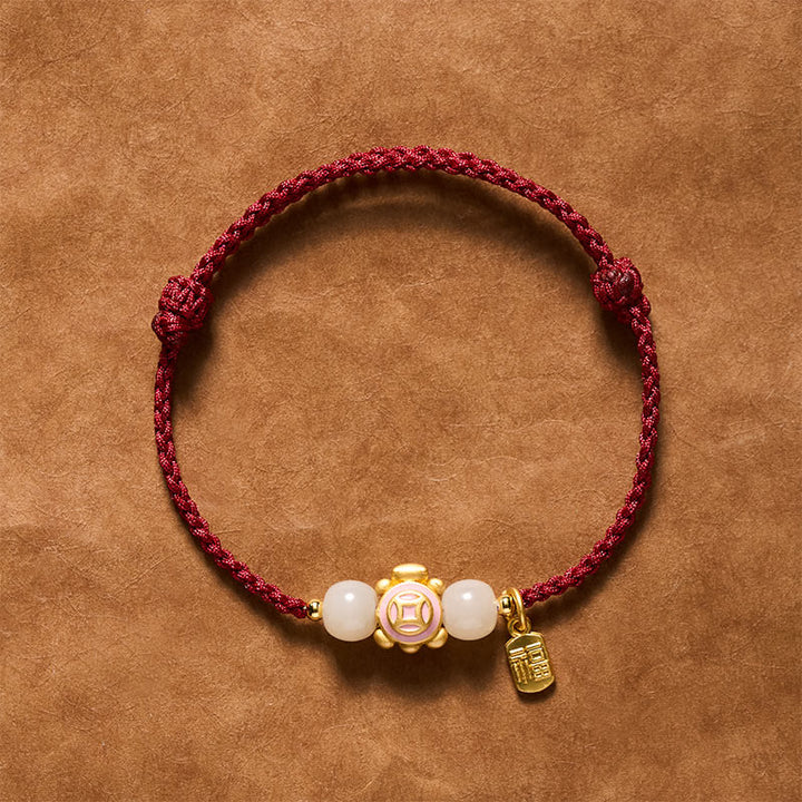 Buddha Stones Bransoletka wzmacniająca Turtle Red String, tkana ręcznie - Różowy - image 10