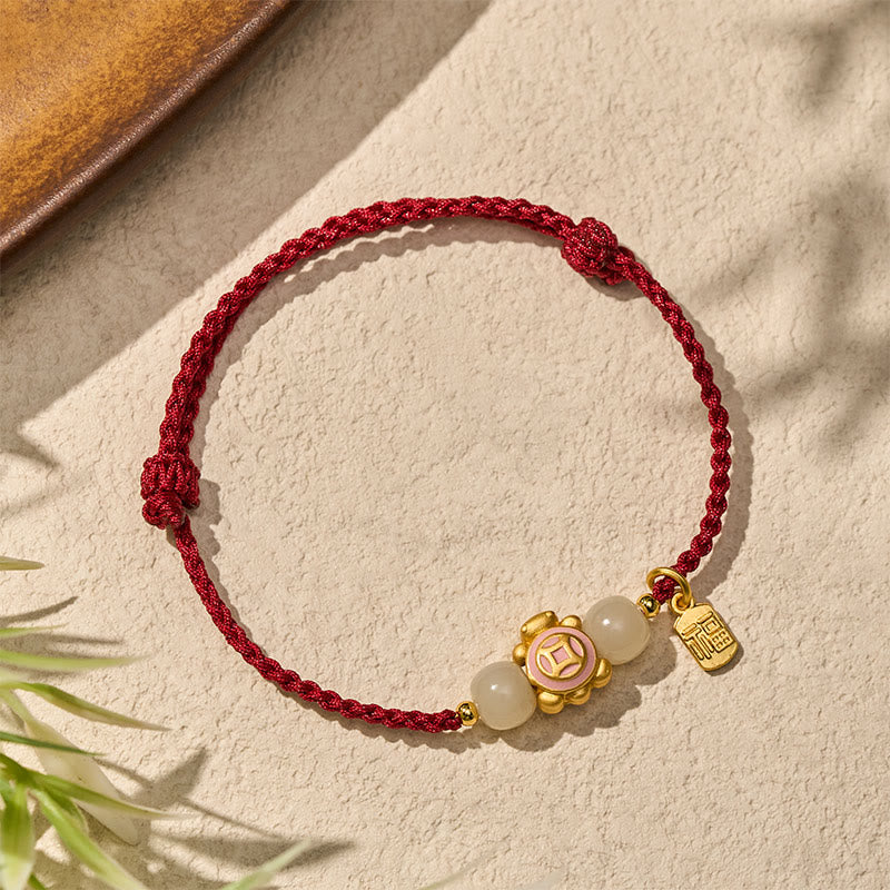 Buddha Stones Bransoletka wzmacniająca Turtle Red String, tkana ręcznie - image 12