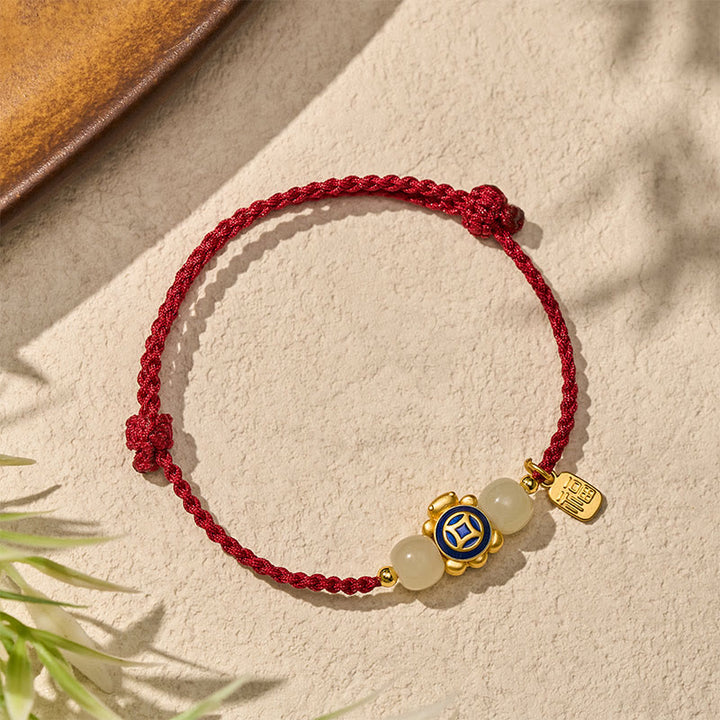 Buddha Stones Bransoletka wzmacniająca Turtle Red String, tkana ręcznie - image 18