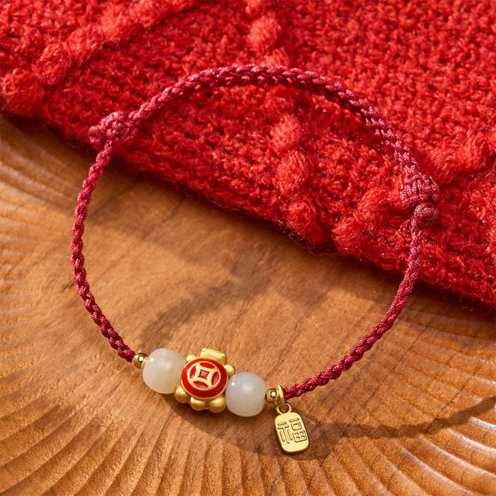 Buddha Stones Bransoletka wzmacniająca Turtle Red String, tkana ręcznie - image 4