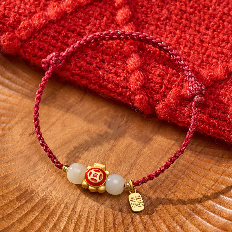 Buddha Stones Bransoletka wzmacniająca Turtle Red String, tkana ręcznie - image 4