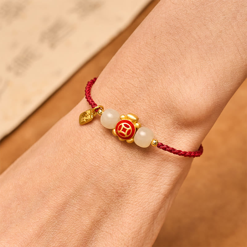 Buddha Stones Bransoletka wzmacniająca Turtle Red String, tkana ręcznie - image 5