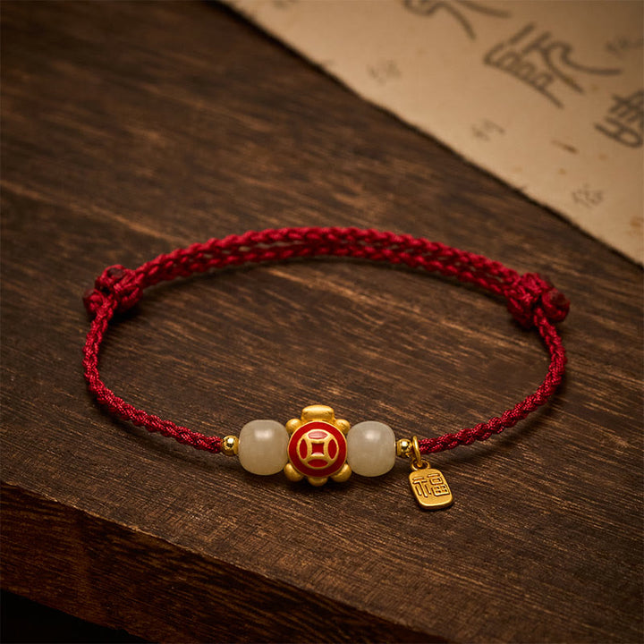 Buddha Stones Bransoletka wzmacniająca Turtle Red String, tkana ręcznie - image 3