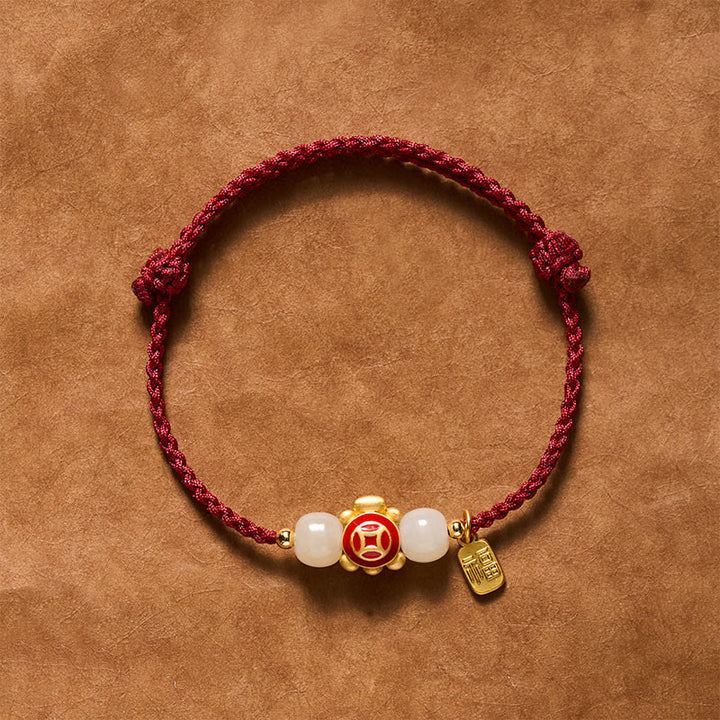 Buddha Stones Bransoletka wzmacniająca Turtle Red String, tkana ręcznie - Czerwony - image 0