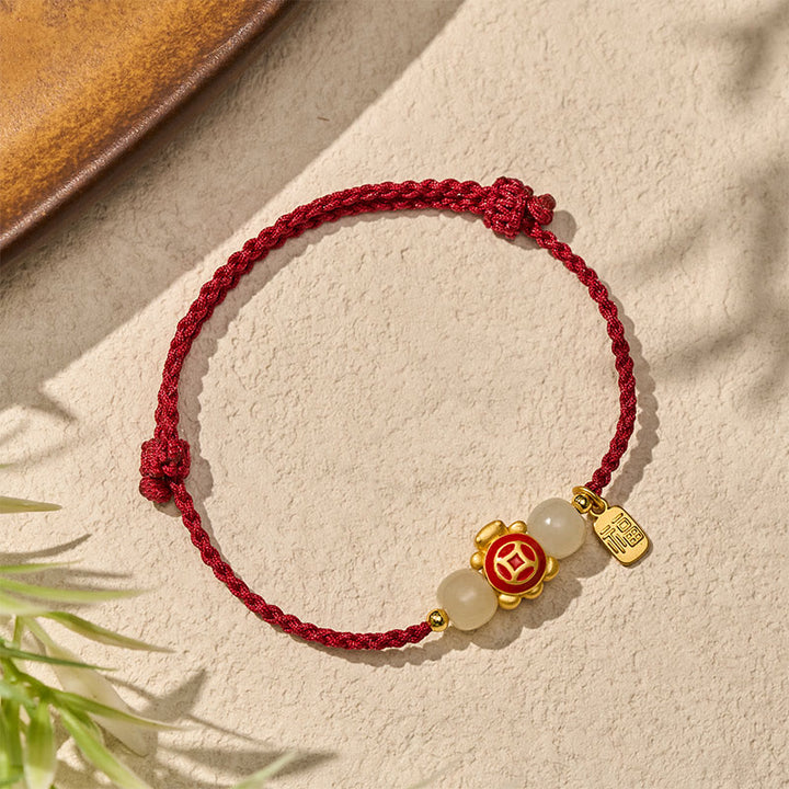 Buddha Stones Bransoletka wzmacniająca Turtle Red String, tkana ręcznie - image 2