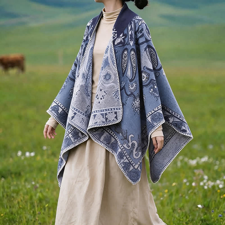 Buddha Stones Jesienno-zimowy szal z kapturem w stylu boho, wzór paisley, geometryczny - image 5