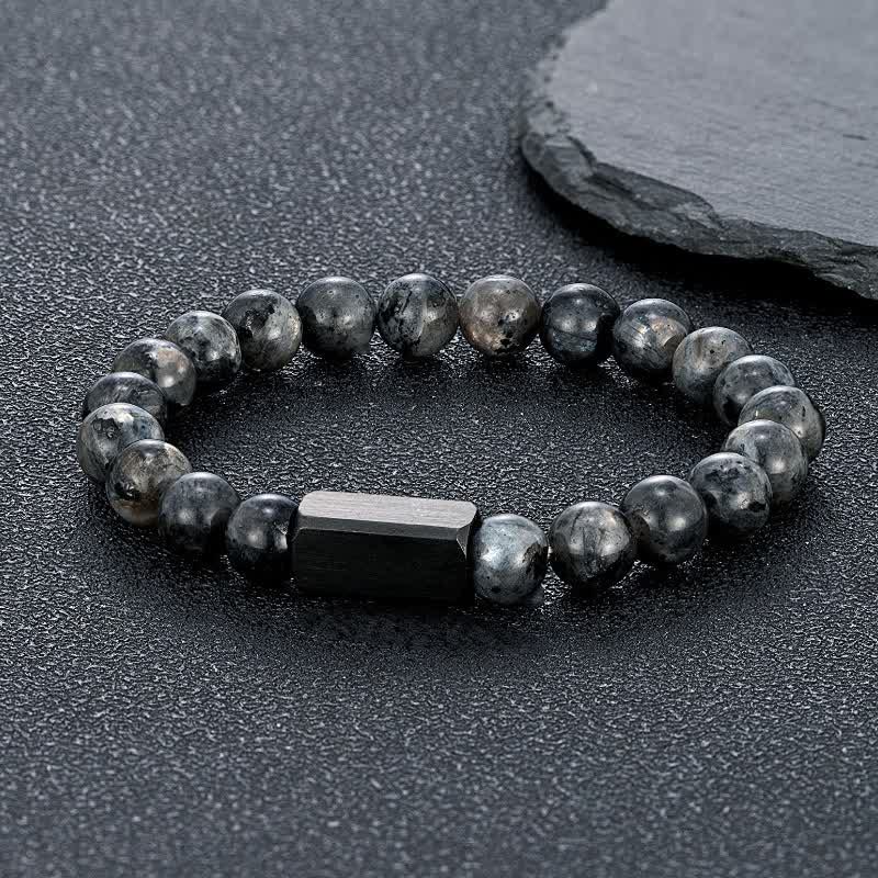 Buddha Stones Bransoleta z czarnych kamieni złota i tytanu ze stali prętowej - Czarny kamień brokatowy (ochrona ♥ uziemienie) - 8 mm - image 0
