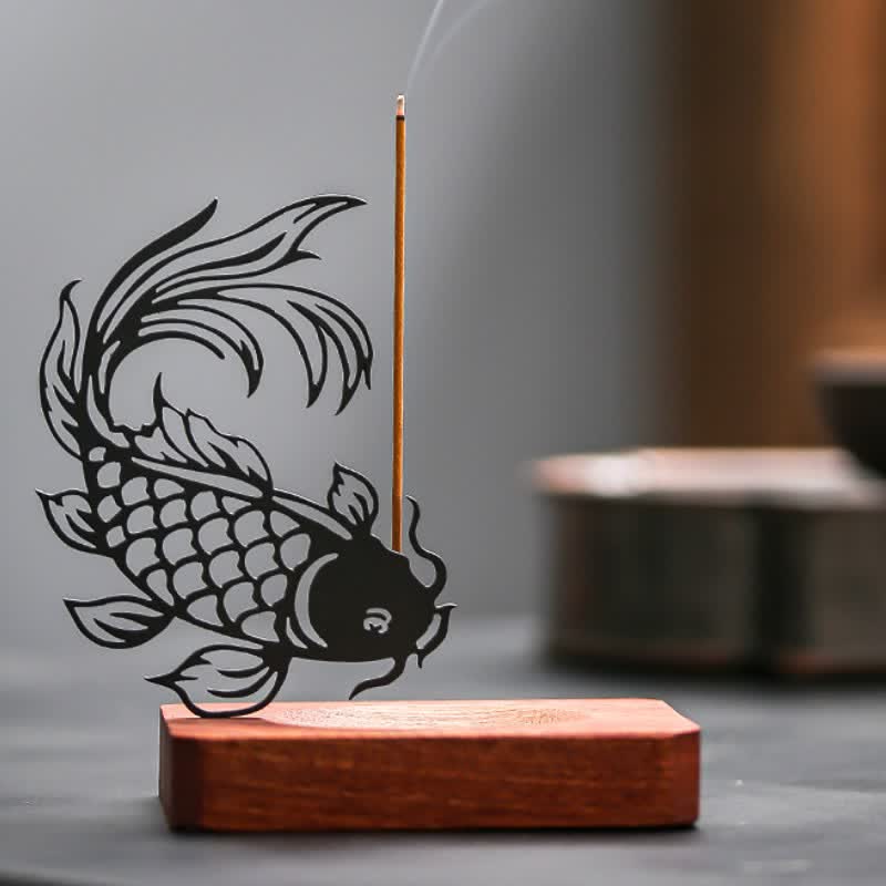 Buddha Stones Drewniana podstawa kadzielnicy Koi Fish Success Zen - image 1