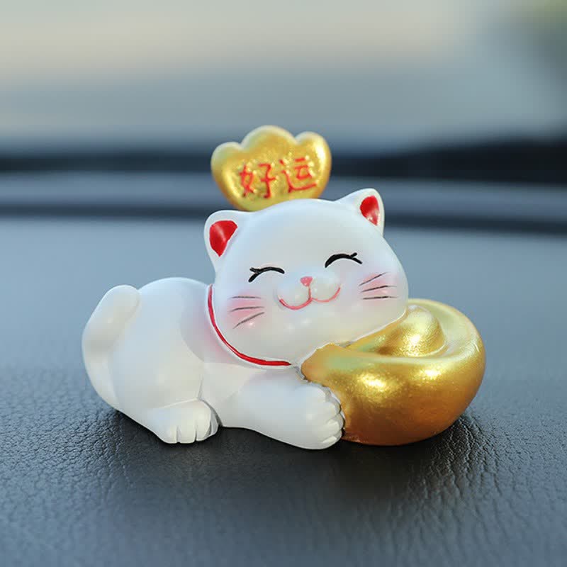 Buddha Stones Torba na szczęście z żywicy z motywem kota Prosperity Lucky Cat, słodka dekoracja zwierzęca - Powodzenia - image 1