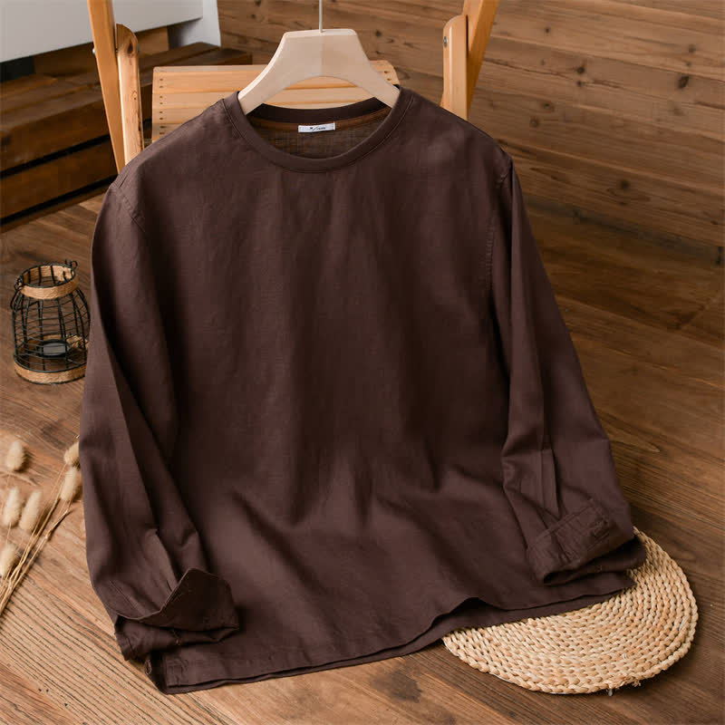 Buddha Stones Wiosenne i jesienne, swobodne, minimalistyczne, solidne męskie koszulki z długim rękawem - SaddleBrown - US/UK/AU42， EU52 (3XL) - image 0