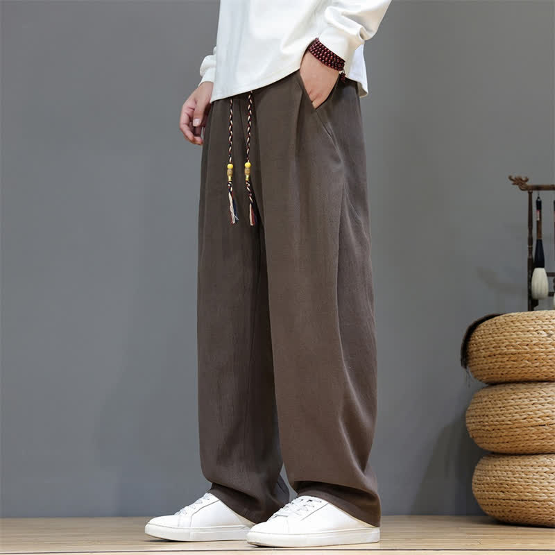Buddha Stones Spodnie męskie na jesień i zimę, proste, z kieszeniami, ze ściągaczem i długimi nogawkami - SaddleBrown - US/UK/AU46， EU56 (5XL) - image 0