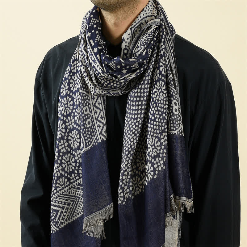 Buddha Stones Jesień Zima Geometryczny Paisley Tassel Reversible Przytulny Męski Szalik - Marynarka wojenna - Około 25,6 cala × 77,0 cala / 65 × 195 cm - image 0