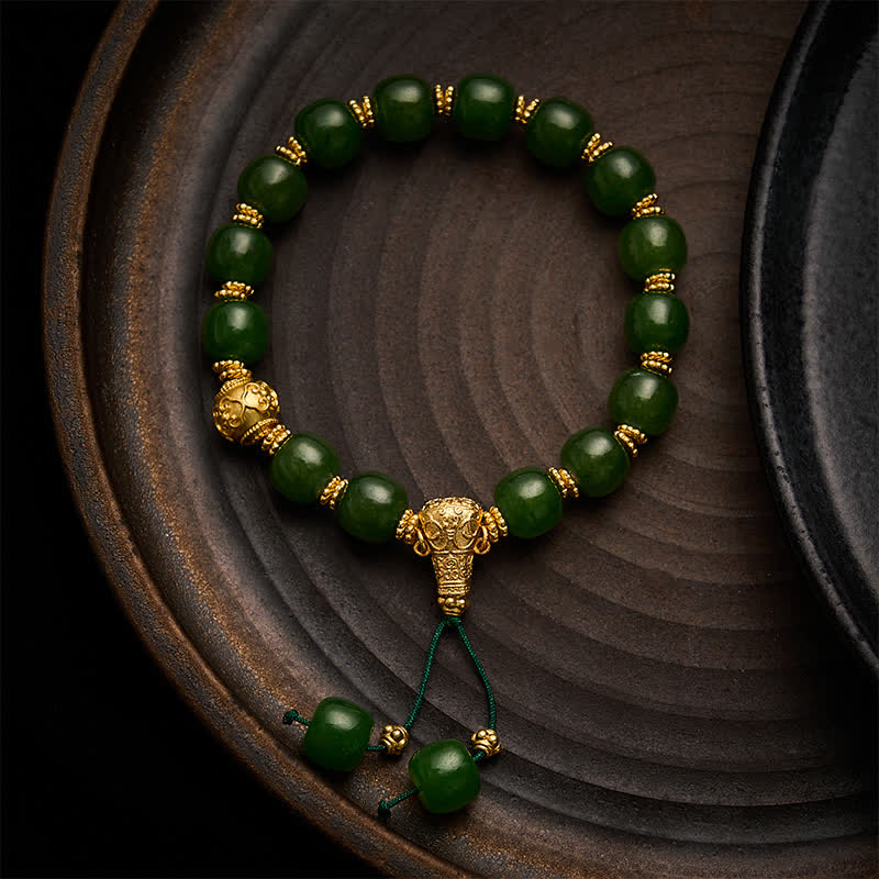 Buddha Stones Bransoletka z cyjanowego jadeitu Harmony Golden Accent - 9*10mm Cyjanowy Jadeit - image 0
