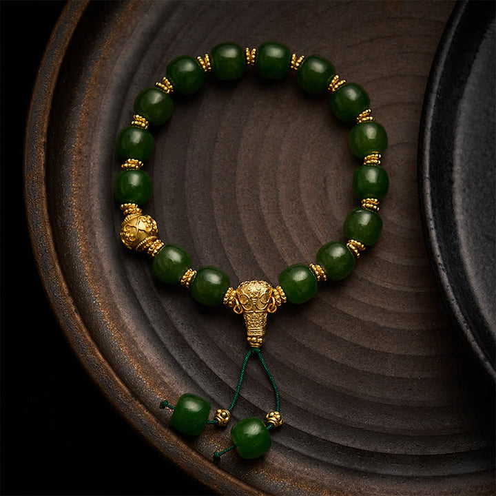 Buddha Stones Bransoletka z cyjanowego jadeitu Harmony Golden Accent - 9*10mm Cyjanowy Jadeit - image 0