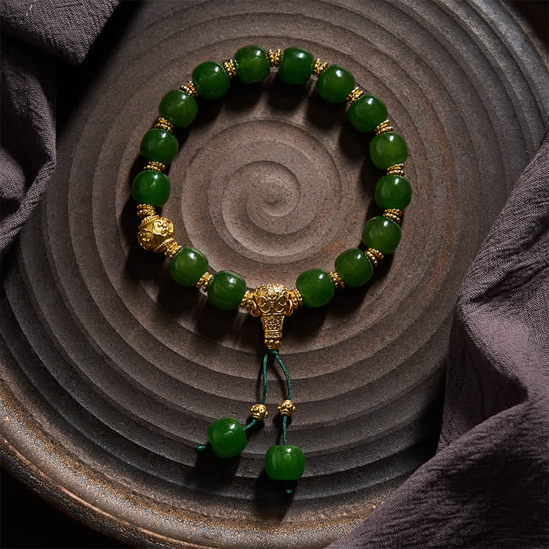 Buddha Stones Bransoletka z cyjanowego jadeitu Harmony Golden Accent - image 1