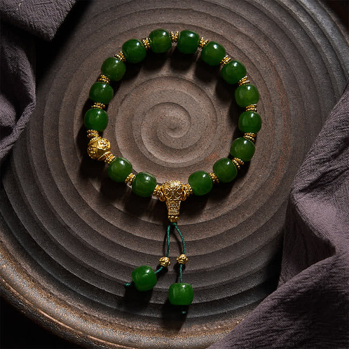 Buddha Stones Bransoletka z cyjanowego jadeitu Harmony Golden Accent - image 1