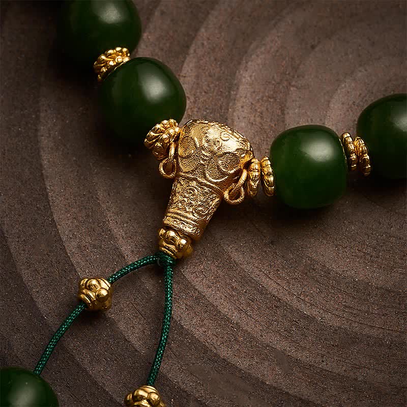 Buddha Stones Bransoletka z cyjanowego jadeitu Harmony Golden Accent - image 3