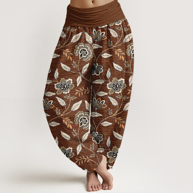 Buddha Stones Spodnie damskie typu harem z bawełny w stylu vintage z motywem kwiatowym i elastyczną talią - Sjena - US16, UK/AU20, EU48 (3XL) - image 0
