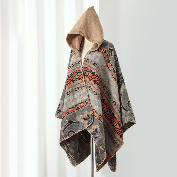Buddha Stones Jesienno-zimowy damski szal z kapturem w geometryczny wzór paisley boho - image 17